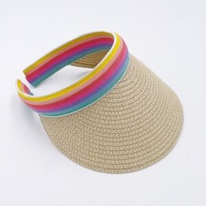 Lularoe Natural straw visor w rainbow trim adjustable headband